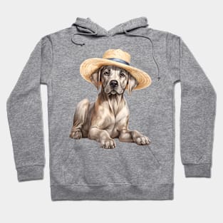 Watercolor Great Dane Dog in Straw Hat Hoodie